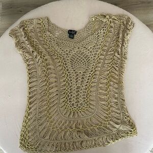 Gold and Tan Crochet Cover Up Top